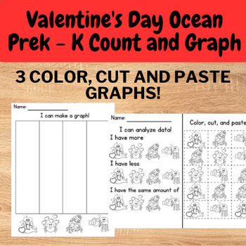 Preview of Valentine’s Day Ocean Animal Color and Count preK - K Valentine’s math activity