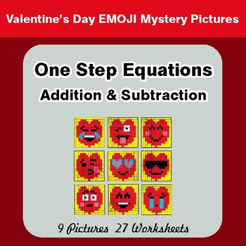 Valentine's Day: One Step Equation - Addition & Subtraction - Math Mystery Pictures