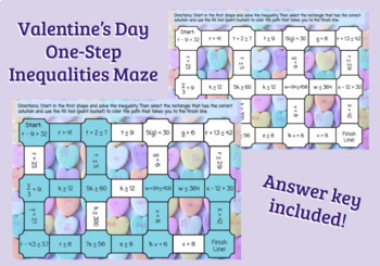 Preview of Valentine's Day One-Step Inequalities Maze