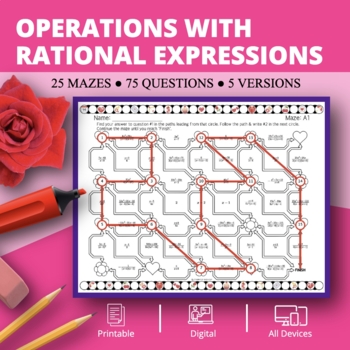 Preview of Valentine's Day: Operations with Rational Expressions Maze Activity