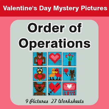Valentine's Day: Order Of Operations - Color-By-Number Math Mystery Pictures