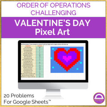 Preview of Valentine's Day Order of Operations Challenging Pixel Art | Digital Resource