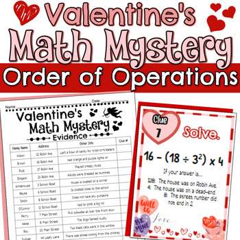 Preview of Valentine's Day Order of Operations Math Mystery Activity - February Math Skills