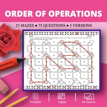 Preview of Valentine's Day: Order of Operations Maze Activity