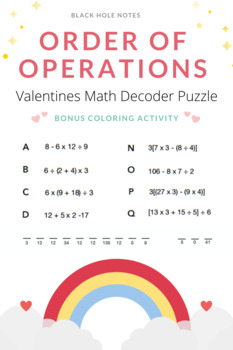 Preview of Valentine's Day Order of Operations Message Decoder Worksheet
