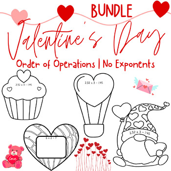 Preview of Valentine's Day Order of Operations No Exponents BUNDLE