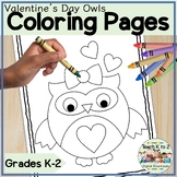 Valentine's Day Owls Coloring Pages for Grades K-2 Februar