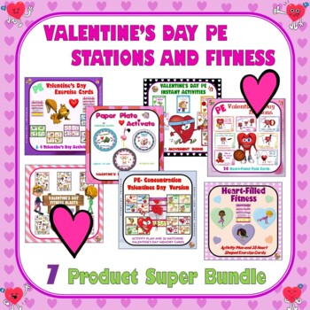 Preview of Valentine's Day PE Stations and Fitness- 7 Product Super Bundle