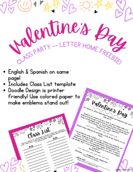 Preview of Valentine's Day Party -- Parent Letter | English & Spanish | FREEBIE