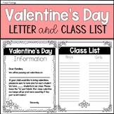 Valentine's Day Parent Letter and Class List