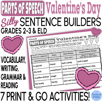 Preview of Valentine's Day Parts of Speech Silly Sentence Building Writing Worksheets