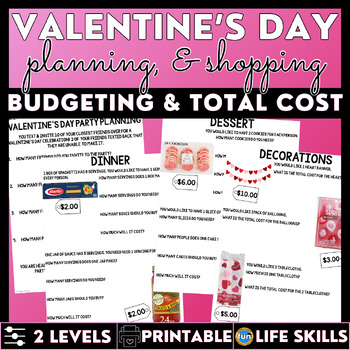 Preview of Valentine's Day Party Planning & Shopping - Life Skills - Functional Math Skills
