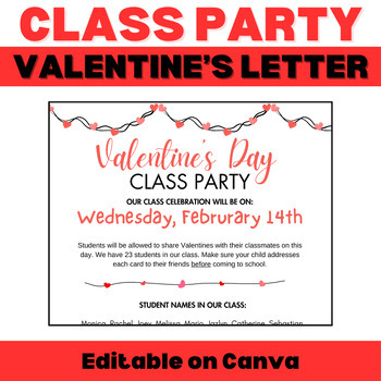 Preview of ESL Valentine's Day Party Letter To Parents  || Editable in Canva  Bilingual Ltr