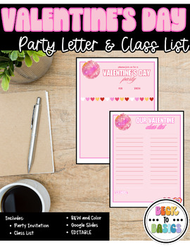 Preview of Valentine's Day Party Letter & Class List | Google Slides | EDITABLE