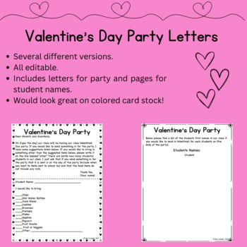 Preview of Valentine's Day Party Letters - Editable - Several Versions