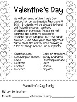 Preview of Valentine's Day Party Note / Letter English and Spanish