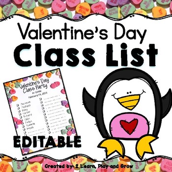 Preview of EDITABLE Valentine's Day Class List and Party Information