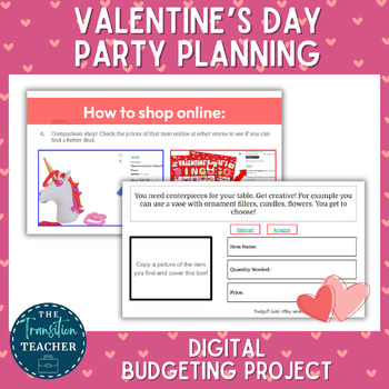 Preview of Valentine's Day Party Planning Digital Task Cards | Life Skills Activity