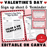 Valentine's Day Party Sign Up Sheet & Reminder Set | Pre-F