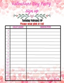 Valentine’s Day Party Sign Up Sheet