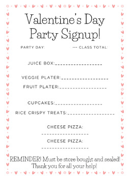 Preview of Valentine's Day Party Sign-Up Sheet