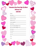 Valentine's Day Party Sign Up Sheet for Parents