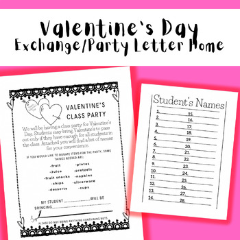 Preview of Valentine's Day Party and Exchange Note Home to Parent Newsletter