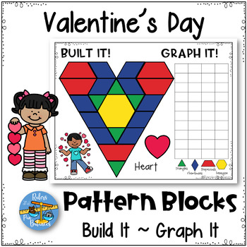 Preview of Valentine's Day Pattern Blocks Puzzles Work Mats and Graphing