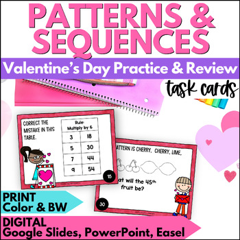 Preview of Valentine's Day Patterns & Sequences Task Cards -February Math Practice & Review