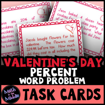 Preview of Valentine's Day Percent Word Problems Task Cards - Valentines Day Math Activity