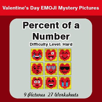 Valentine's Day: Percent of a number - Color-By-Number Math Mystery Pictures