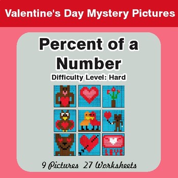 Valentine's Day: Percent of a number - Color-By-Number Math Mystery Pictures