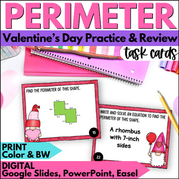 Preview of Valentine's Day Perimeter Task Cards - February Math Practice & Review Activity