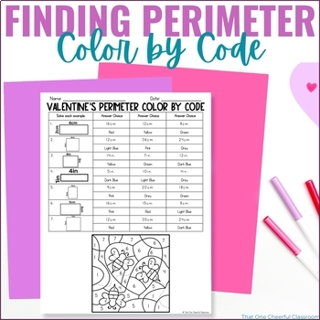 Preview of Valentine's Day Perimeter of a Rectangle Practice Color by Code Worksheet