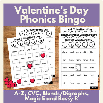 Preview of Valentine's Day Phonics Bingo Game , February Literacy Centers Grades K-2