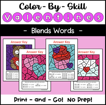 Preview of Valentine's Day Phonics Color by Code - Blends Words