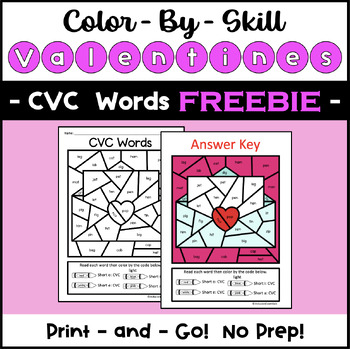 Preview of Valentine's Day Phonics Color by Code - CVC Words FREEBIE