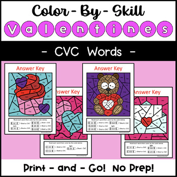 Preview of Valentine's Day Phonics Color by Code - CVC Words