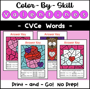 Preview of Valentine's Day Phonics Color by Code - CVCe Words 