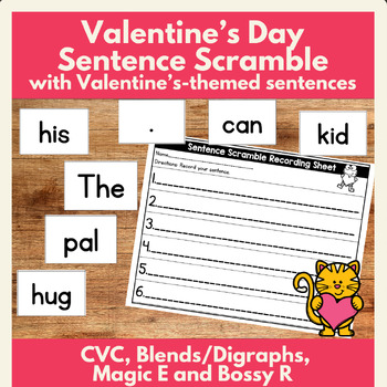 Preview of Valentine's Day Phonics Decodable Sentence Game/Activity Literacy Centers K-2