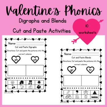 Preview of Valentine's Day Phonics: Digraphs and Blends Worksheets