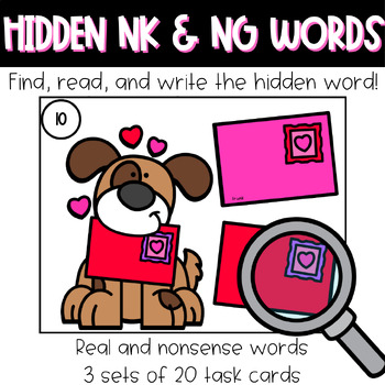 Preview of Valentine's Day Phonics Task Cards - Real and Nonsense NG and NK Endings
