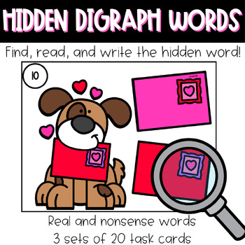 Preview of Valentine's Day Phonics Task Cards with Digraphs - Real and Nonsense Words