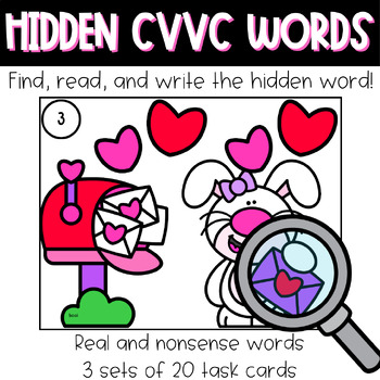 Preview of Valentine's Day Phonics Task Cards with Long Vowel Teams - CVVC Task Cards