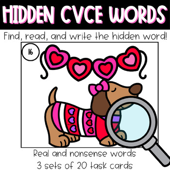 Preview of Valentine's Day Phonics Task Cards with Long Vowels - CVCE Task Cards