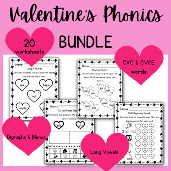 Preview of Valentine's Day Phonics Worksheets Bundle