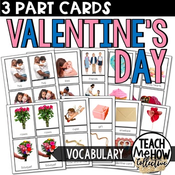 Preview of Valentine's Day, Photo Flashcards, Montessori Style 3 Part Cards, Vocab