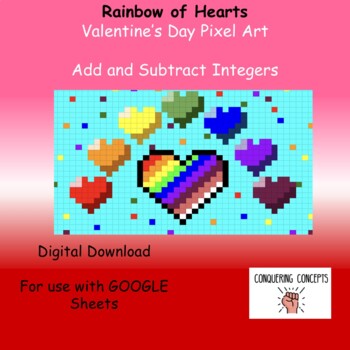Preview of Valentine's Day Pixel Art Math Add and Subtract Integers