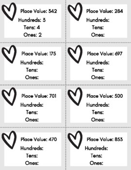 Preview of Valentine's Day Place Value Worksheet