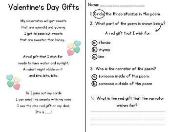 Preview of Valentine's Day Poem and Questions